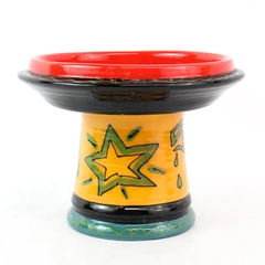 LG Gossett Colorful Hand-Painted Pedestal Trinket Bowl Pottery 4.75"