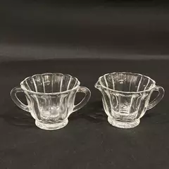 Vintage Clear Glass Ribbed Creamer And Open Sugar Bowl
