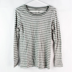 A New Approach White and Gray Striped Long-Sleeve Shirt Women's Medium