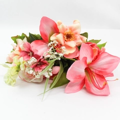 Artificial Floral Bouquet Pink Yellow White Lilies Spring Home Decor