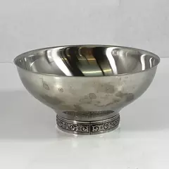 Vtg International Decorator Footed 18-8 Stainless Bowl 7.5 Inch Diameter 