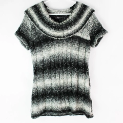 Mercer & Madison Gray Black Short-Sleeve Knit Cowl Neck Sweater Women's Medium