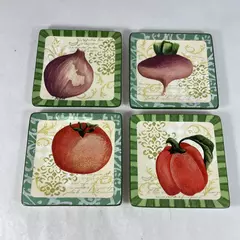 Oneida Fresca 4 Piece Snack Plate Set By Susan Zulauf Vegetable Pattern
