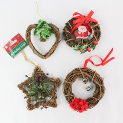 Lot of 4 Festive Holiday Christmas Wreath Hanging Tree Ornaments 4" and 5"