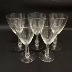 Lot of 5 Vintage Crystal Wine Glasses Clear Airtwist Stem 6 7/8 Inch