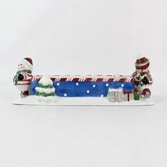 Flowers Inc. Balloons Hand-Painted Ceramic Christmas Snowman Cracker Dish 12"