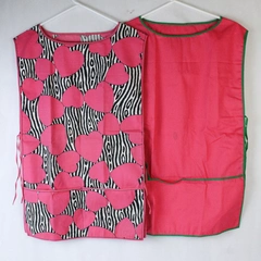 Lot of 2 Unbranded Smock Aprons Pink Hearts Black White Zebra Stripes Side Ties 
