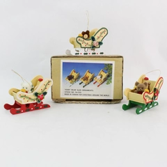 Vintage Set of 3 Christmas Around The World Teddy Bear Sled Ornaments 54-250