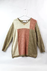 Alfred Dunner Beige Pink Brown Long-Sleeved Sequins Beads Sweater Women's Large