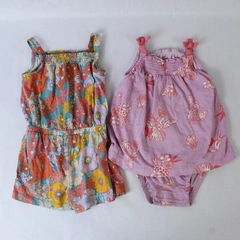 Lot of 2 Carter's Infant Girls Size 12 Month Summer Clothes Rompers Pink Floral