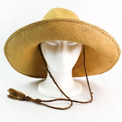 Vintage Wide Brim Straw Sun Hat With Braided Leather Strap With Fringe