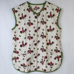 Hand Sewn Smock Apron Cream Pink Floral Full Zip Closure Sleeveless 