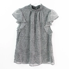 NWT 1. State Gray and Black Patterned Short-Sleeve Blouse Women's Medium