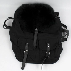 Candie's Black Faux Furflap Drawstring and Buckle Accents Canvas Backpack Purse