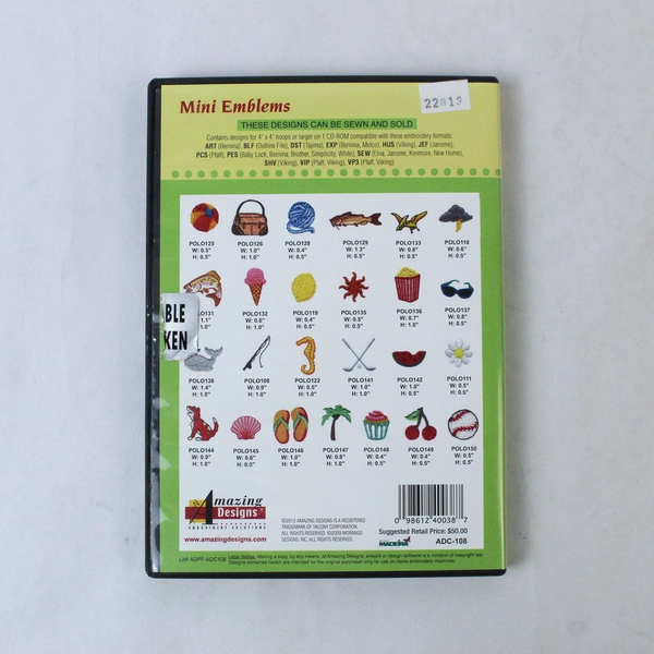 Amazing Designs Mini Emblems ADC-108 CD Rom - 50 Classic Designs