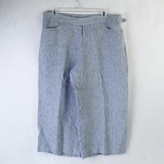 J Jill Love Linen Cropped Pants Women's Size L Navy Blue White Pin Stripes