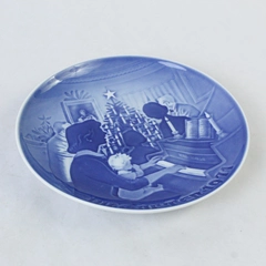 Copenhagen Porcelain Denmark Decorative Plate Blue White Christmas At Home 1971
