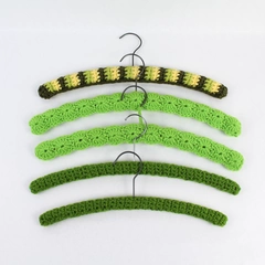 Vintage Lot of 5 Hand Crocheted Varied Green Yarn Covered Clothing Hangers