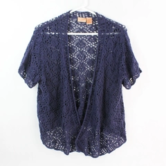 NorthCrest Dark Blue Cotton Open-Front Short-Sleeved Cardigan Women's 1X