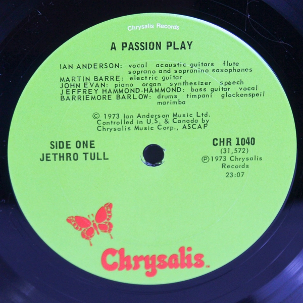 Jethro Tull A Passion Play LP Chrysalis CHR 1040 1973 Gatefold Insert