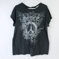 Eyeshadow T Shirt Top Gray Keyhole Back Graphic Print Short Sleeve Sz 3X Women's
