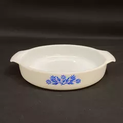 Vintage Anchor Hocking Fire King Cornflower Milk Glass 9" Cake Dish