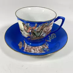 Chinese Min Gou Tang Shan Porcelain Blue China Tea Cup Geisha Pattern