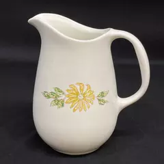 Vintage White Stoneware Pitcher with Sunflower Design - 7" Tall
