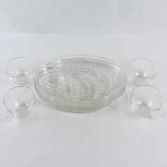 8 Pc Set Vintage Federal Glass Homestead Wheat Pattern Plates and Cups