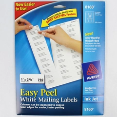 Avery Easy Peel (8160)  Ink Jet Address Labels 1"x 2-5/8" 30 Sheets 750 Labels 