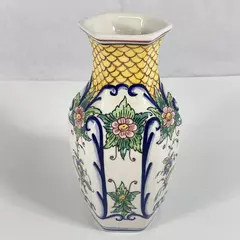 Ala Aqueda Hand Painted Ceramic Vase From Portugal Floral Pattern Signed 