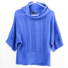 A New Approach Glittery Blue Half-Sleeve Cowl Neck Knit Top Women's Size Medium