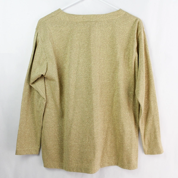 VTG Bob Mackie Studio Glittery Gold Long-Sleeve Pullover Shirt Women's Small