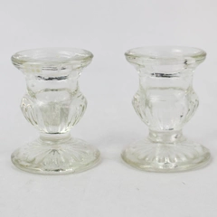 Set of 2 Unmarked Clear Glass Ribbed Taper Candle Holders 2.5"