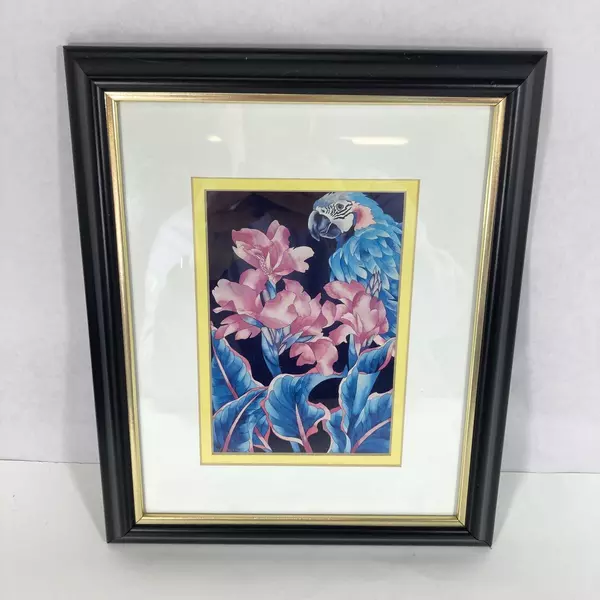 Set of 2 Framed And Matted Macaw Parrot Prints 9.75 x12 Inch Signed J wise