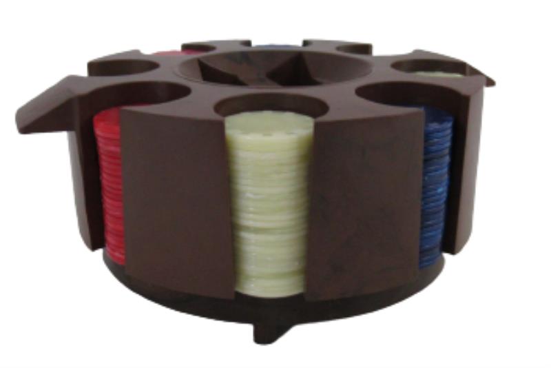 Vintage Field Manufacturing Revolving Brown Poker Tray Caddy Chips Red Blue