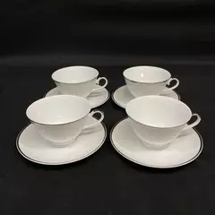 Set of 4 Royal Song Simplicity 5518 Footed Cup & Saucers White Platinum Rim