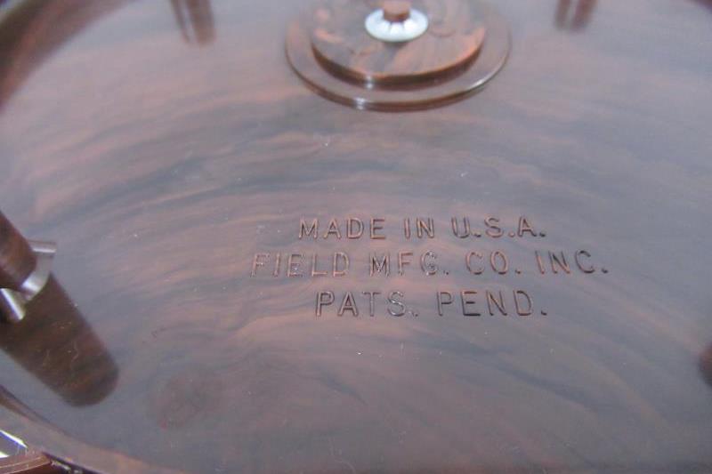 Vintage Field Manufacturing Revolving Brown Poker Tray Caddy Chips Red Blue