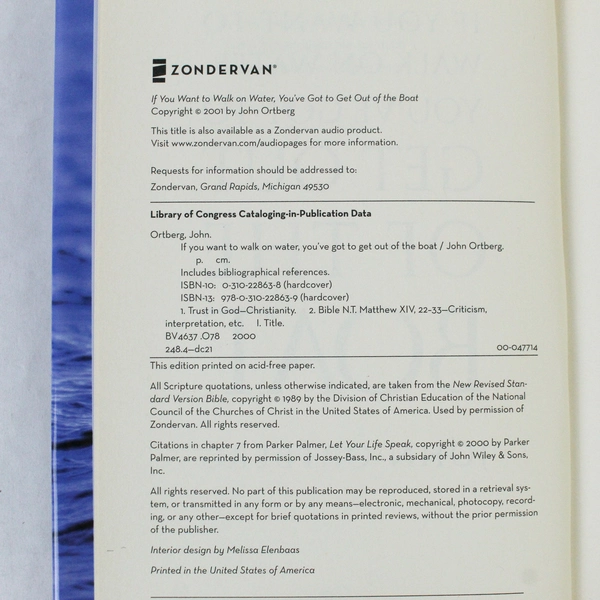 If You Want to Walk on Water You've Got to Get Out of the Boat Ortberg 2001 HC
