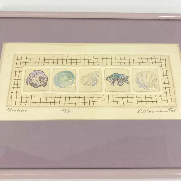 1988 Framed And Matted Brooke Morrison Limited Edition Embossed Print Fishes 