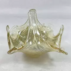 Square Hand Blown Art Glass Basket Bowl Beige And Gray
