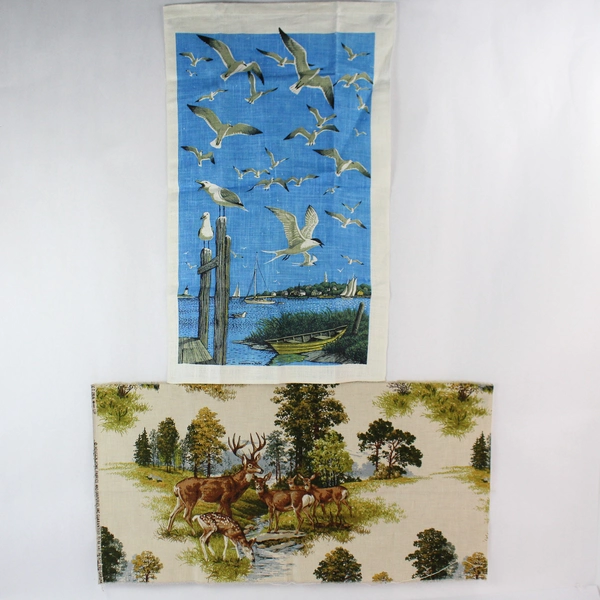 Lot of 2 Printed Fabric Deer and Seabird Designs For DIY Fabric Cutters Crafting