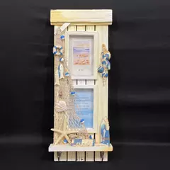Beach Themed Wood Picture Frame Plaque With Key or Hat Hooks