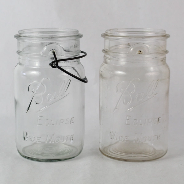 Vintage Lot of 2 Ball Eclipse Wide Mouth Jars 1 With Wire Closure No Lids Quart