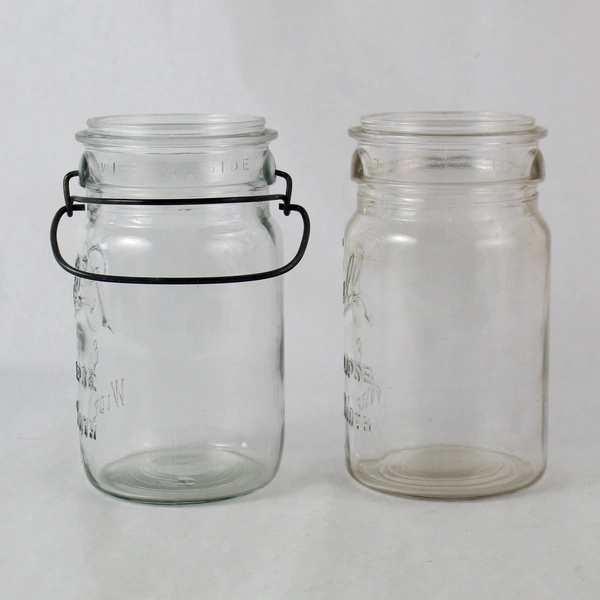 Vintage Lot of 2 Ball Eclipse Wide Mouth Jars 1 With Wire Closure No Lids Quart