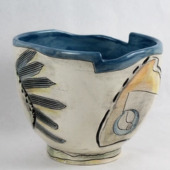 LG Gossett Ceramic Hand-Painted Etched Decorative Bowl 6.75" Signed