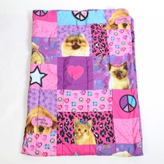 Your Zone Twin Kids Fun Comforter Purple/Pink/Blue w/ Cats, Dogs & Peace Signs