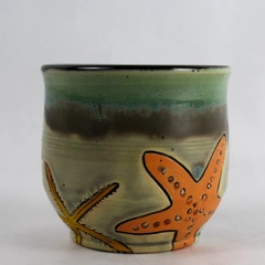 Signed Hand-Painted Studio Pottery Starfish Design Ceramic Vase or Cup