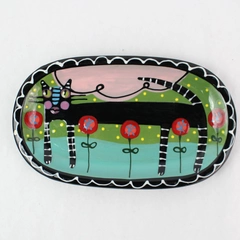 Signed Bloom 2012 Hand-Painted Cat Design Ceramic Trinket Dish