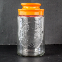 Vintage Anchor Hocking Glass Coffee Jar Juice Canister With Orange Lid